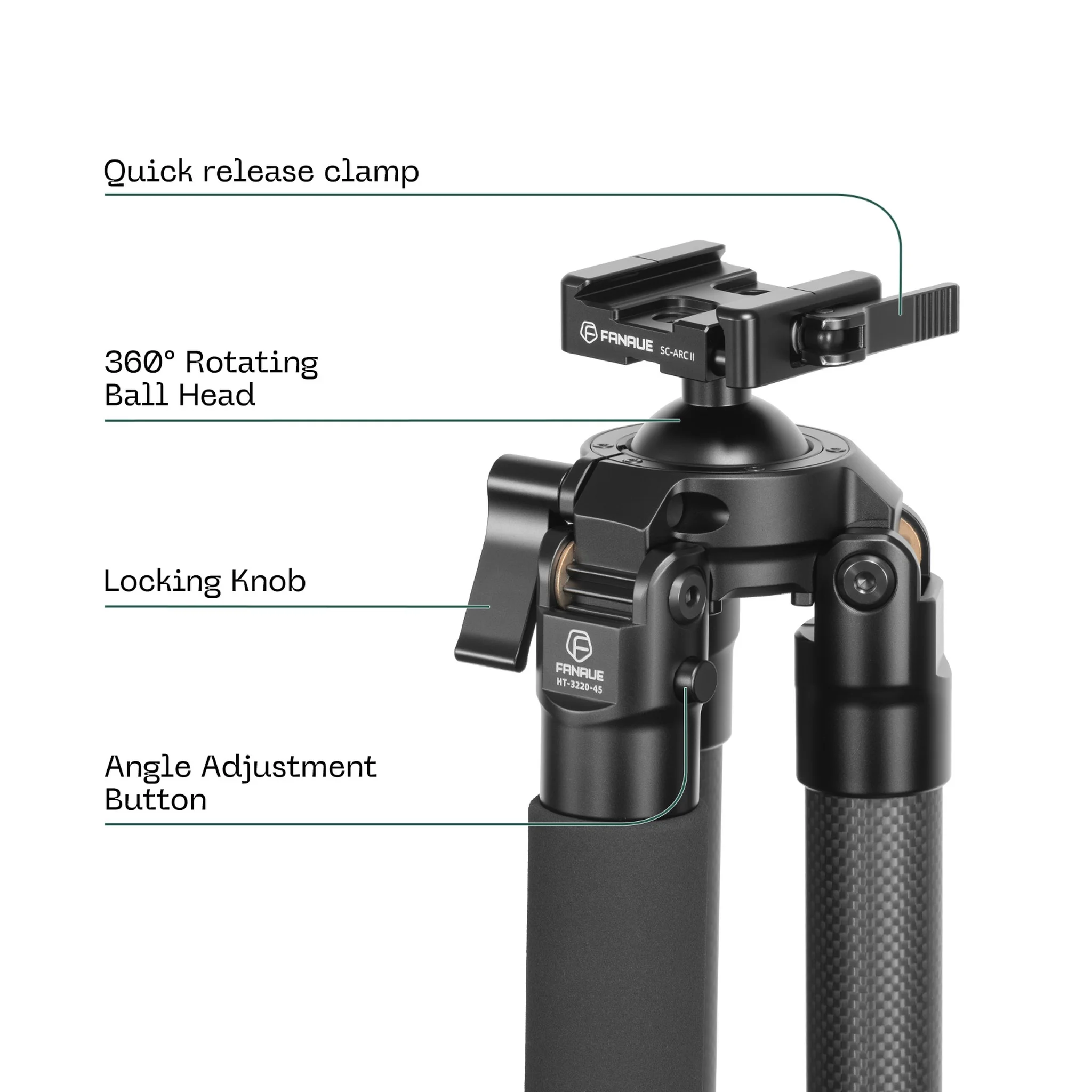 FANAUE 2 Section Standard Tripod Compatible With Arca Swiss and Picatinny Rail for Photography and hunting(64.5")