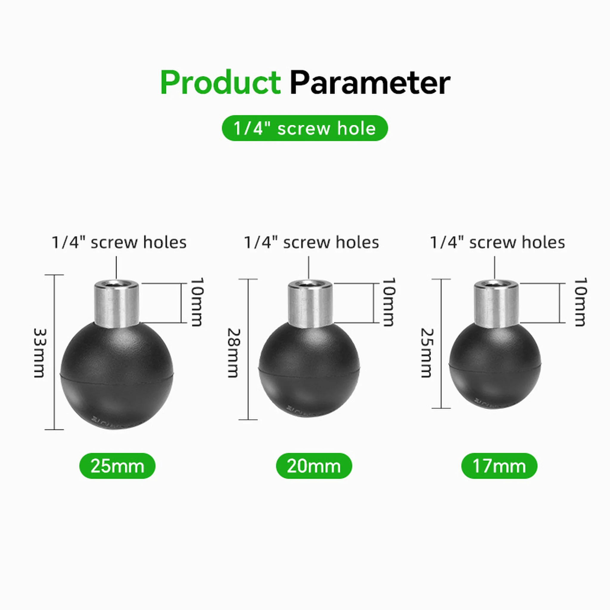 FANAUE B-0  Female Ball Adapter with 1/4"-20 Threaded Hole with 25/20/17mm Ball
