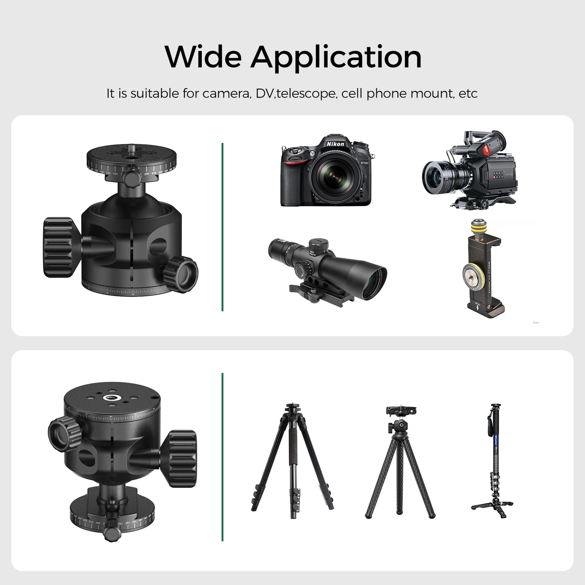 FANAUE XB-55T Precision Rotation Scale Panoramic Ball Head With Arca Quick Release Plate Precision Rotation Scale For Shooting/Hunting/Photography (Load 30KG)