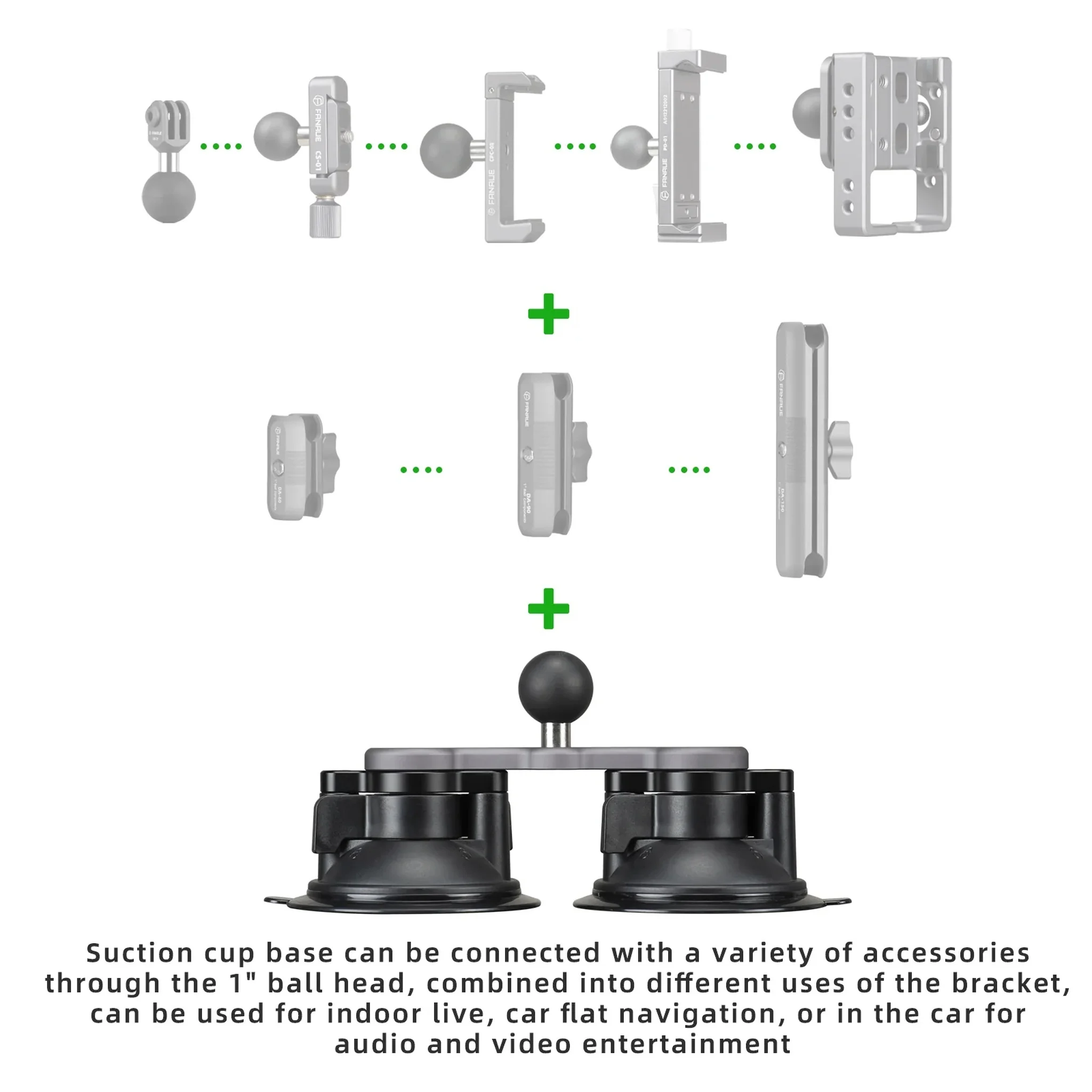 FANAUE Twist Lock Double Suction Cup Base Compatible Windshield Car Tablet Mount 360 Degree Rotation For RAM MOUNTS
