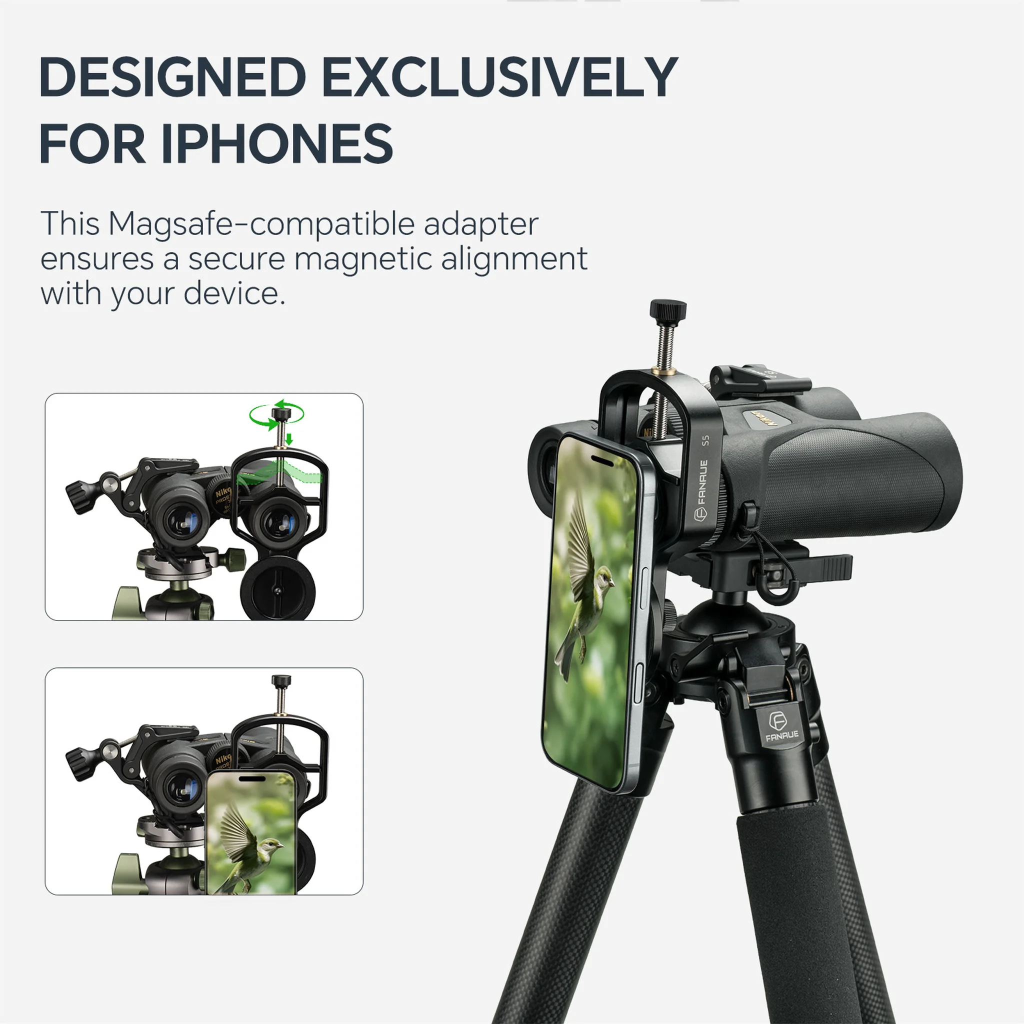 Magnetic Universal Spotting Scope Phone Adapter, Fits 2.16" Eyepiece Max（Only Available for iPhone）