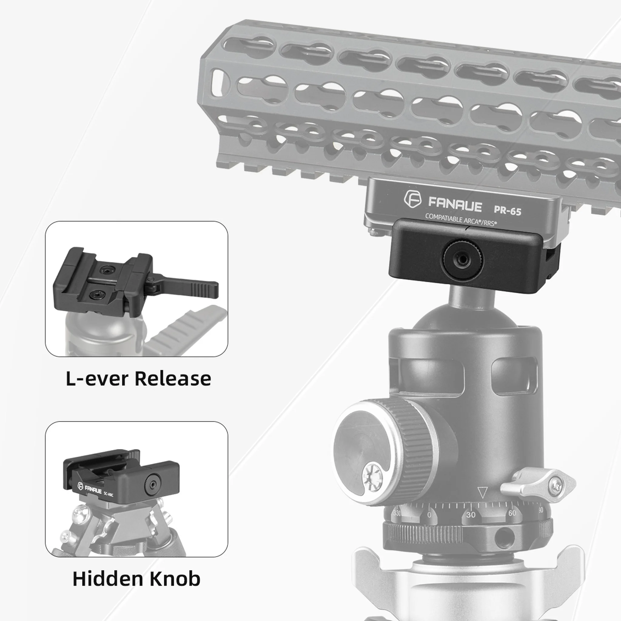 FANAUE SC-ARC Bipod Clamp Quick Release Lever-Release Arca Swiss RRS Mount Dovetail to Picatinny Adapter for monopods & bipods Hunting Tripod