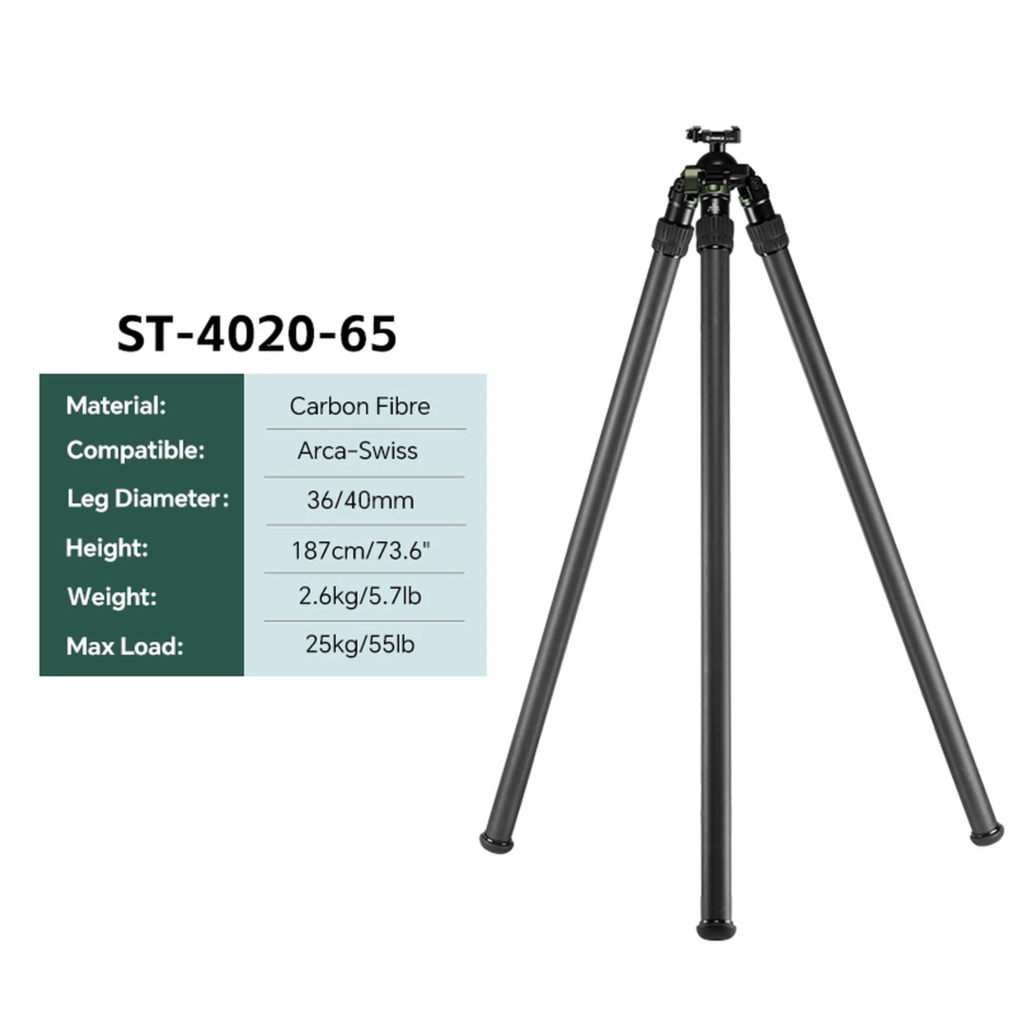 FANAUE Carbon Fiber Tripod With SC-ARC Clamp with Rotating Ball Head Adapter,Load 55.12lb/25kg