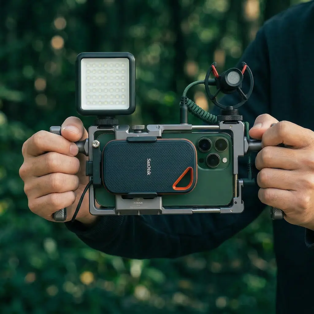 Smartphone video rig and phone holder for mobile filming